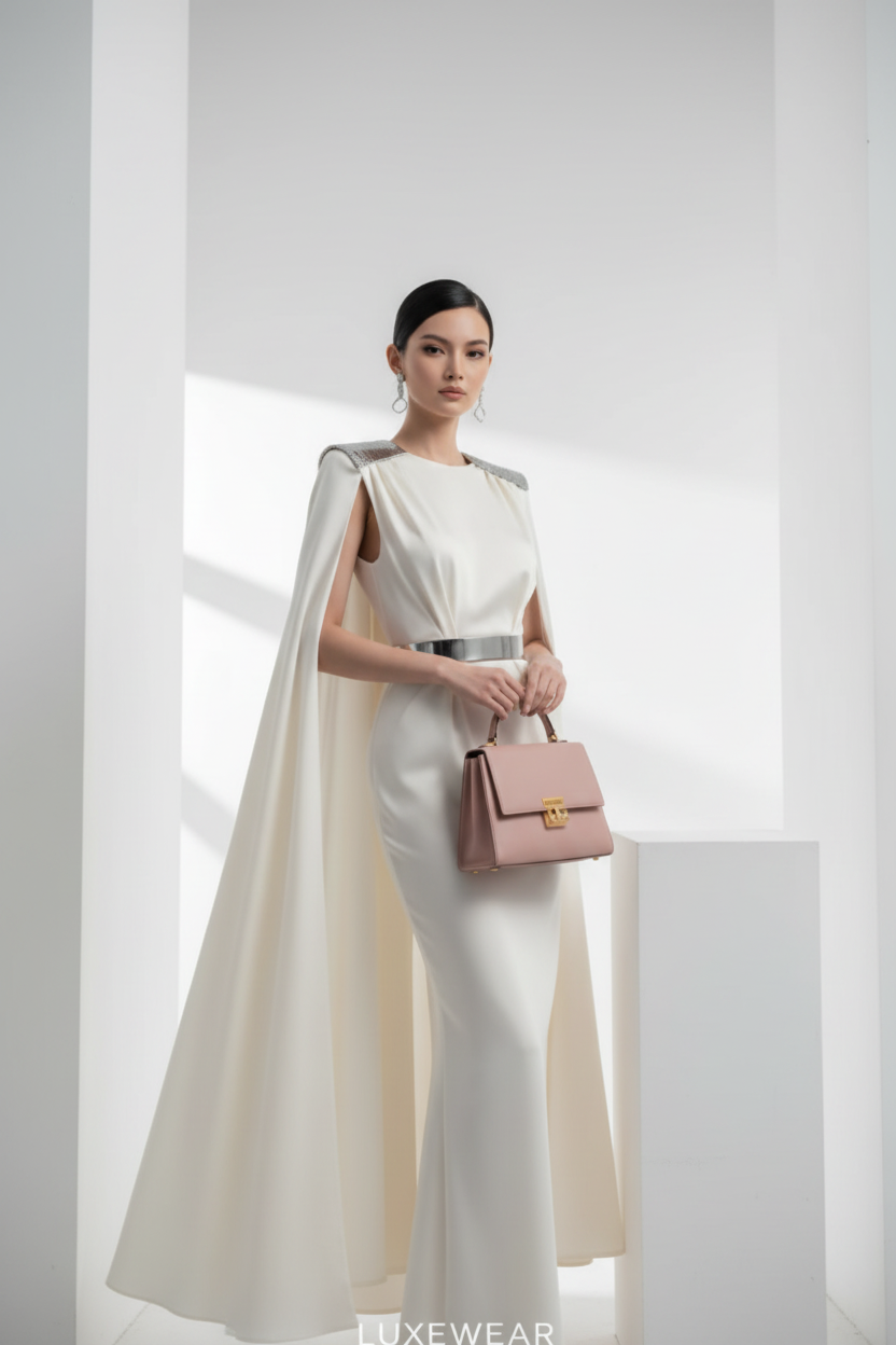 Fashion model in white dress